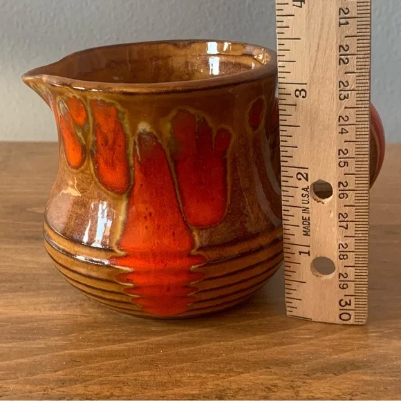 Bar Harbor Pottery 3.25” Creamer Pitcher Maine Vintage Retro Brown Orange Drip - Picture 9 of 11